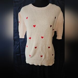Jessica Simpson Cream Sweater with Red Heart Accents